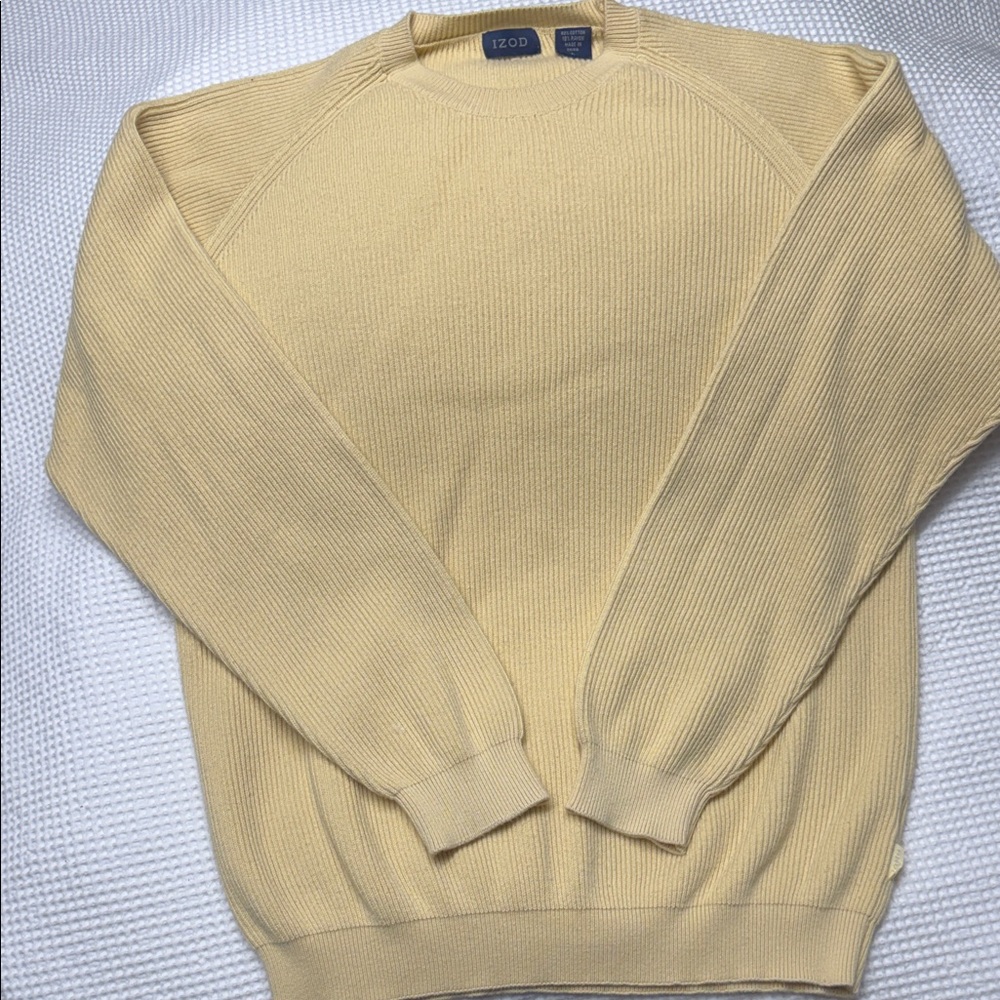 Izod Men's Light Yellow Crewneck Sweater - Large